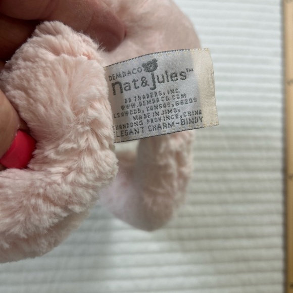 Demdaco- Nat & Jules Pink and White Fluffy Stuffed Bunny - Picture 5 of 7